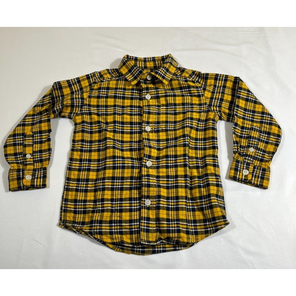 The Children's Place Boys 3T Yellow Plaid Button Up Shirt Long Sleeve Cotton